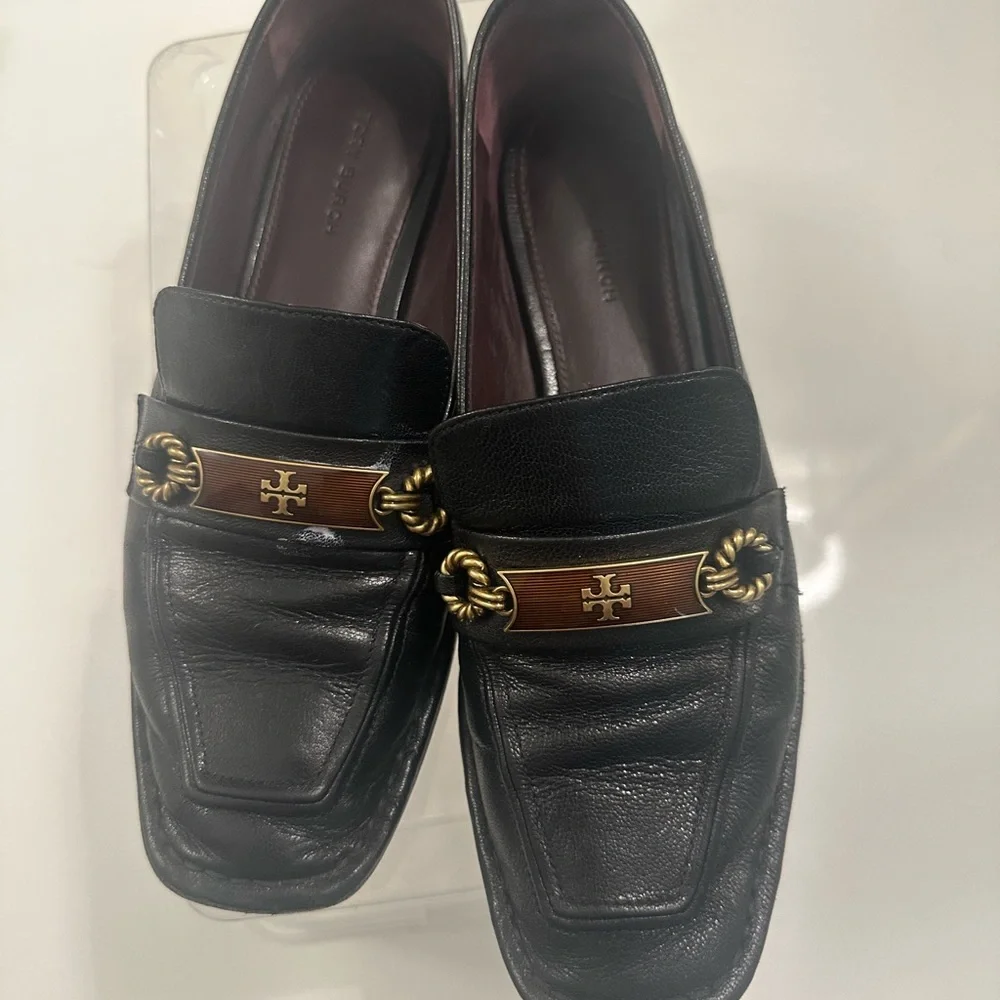 Tory Burch Black Leather Loafers with Gold and Brown Accents - Picture 9 of 15